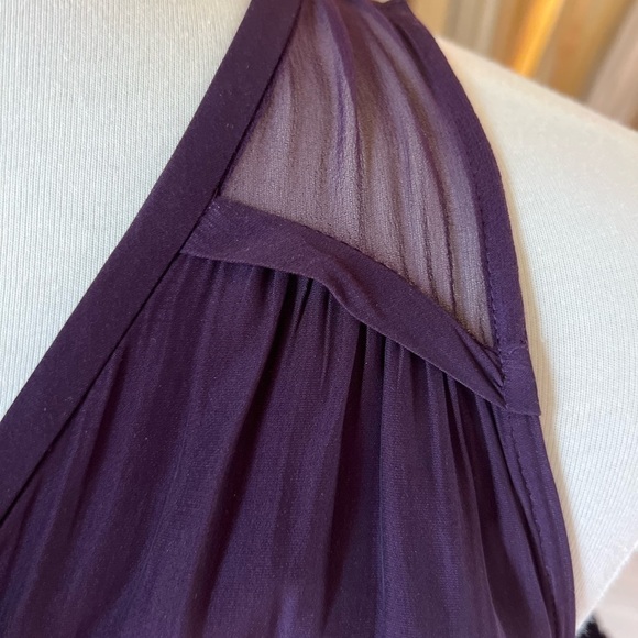 RAMY BROOK PLUM SILK V-neck Cold Shoulder sheer detail & bell sleeve top XS - Picture 2 of 8